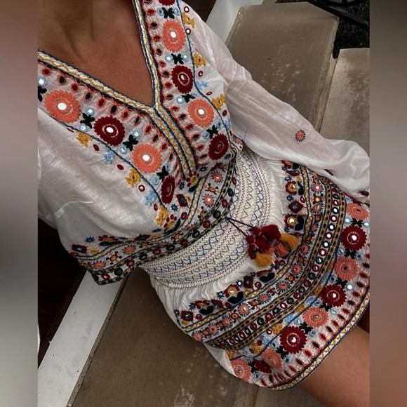 Zara Embroidered Set embellished beaded skirt top boho colorful long sleeve crop - Picture 1 of 14